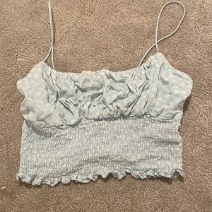 Pacsun ruffled tank top light blue with white flowers S